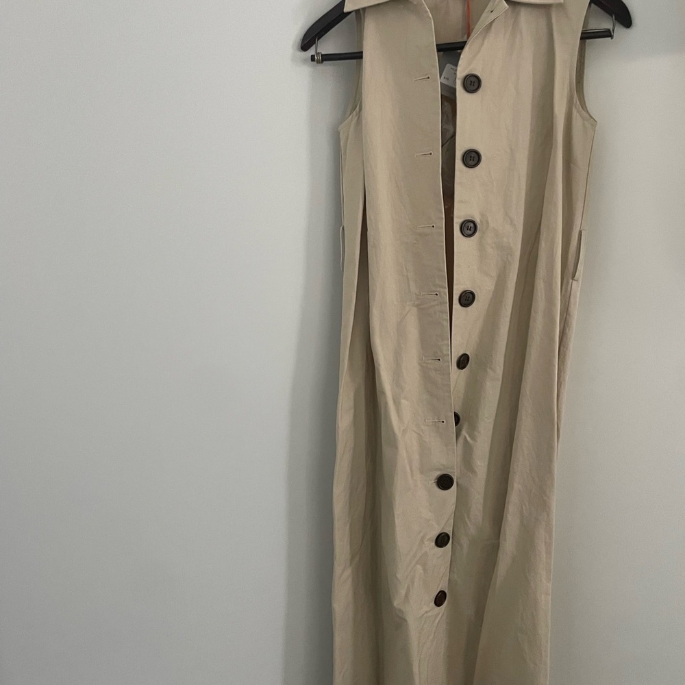 Sleeveless Tan Button-Down Dress